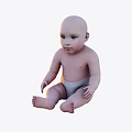 Cute Baby Sitting in Diaper with Light Skin on White Background