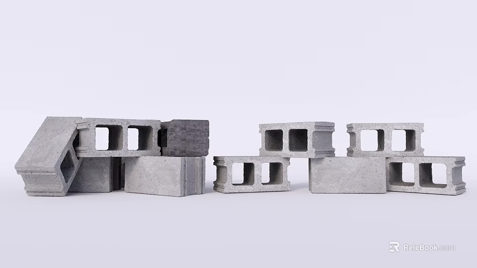 Concrete Construction Components With Hollow Design And Stacked Arrangement 3d model