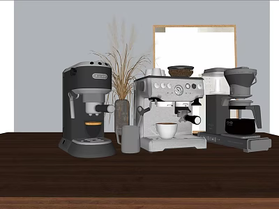 Stylish Kitchen Appliances With Coffee Machines And Coffee Tools On Countertop 3d model