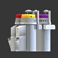 Three Medical Filtration Devices With Purple Red Yellow Lids And Compact Design
