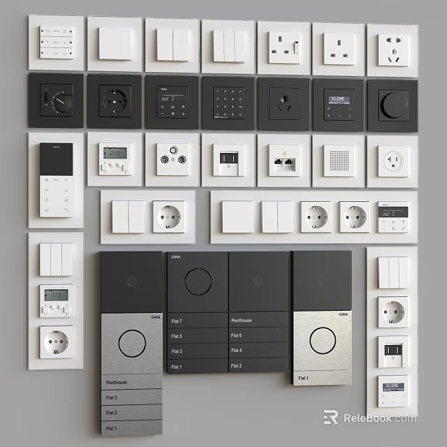 Panasonic Switch Panels With Modern Designs Various Styles And Control Buttons 3d model 