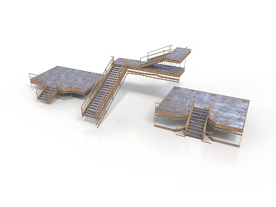 Wooden Staircase And Platform Structure Design With Connected Steps And Floors 3d model
