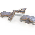 Wooden Staircase And Platform Structure Design With Connected Steps And Floors