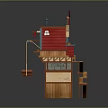 Wooden House With Red Roof Windmill Wooden Staircase And Balcony Design Structure