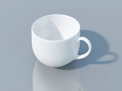 White Ceramic Cup On Gray Surface With Reflection And Shadow 3d model