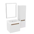 Modern White Bathroom Vanity with Mirror and Wooden Accent Storage Cabinet