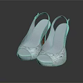 Women's Open Toe High Heel Shoes in White with Red Heel and Lace Pattern Design