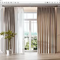 White Sheer And Beige Large Window Curtains With Decorative Walls Green Plant Outdoor View