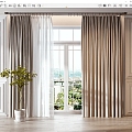 Modern Curtain Roman Rod Simple Curtain Gauze Curtain 3d model