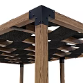 Outdoor Wooden Garden Pergola With Grid Roof Frame And Columns On Platform