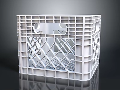 Efficient Durable White Plastic Storage Crate With Grid Design And Handles 3d model