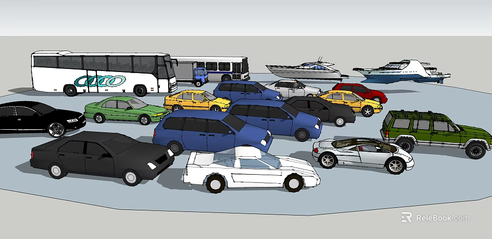 Various Colored Cars Including Sedans SUVs And Convertibles In Parking Lot 3d model 