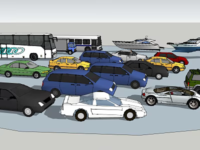 Various Colored Cars Including Sedans SUVs And Convertibles In Parking Lot 3d model