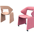 Modern Geometric Leisure Chairs With Taupe Blush Pink Upholstery And Minimalist Design