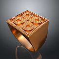 Gold Square Men's Ring With Intricate Ornate Pattern And Detailed Design