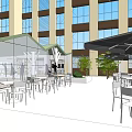 Modern Ongfor We Leisure Area With Green Plant Wall Wooden Long Table And Colored Stools