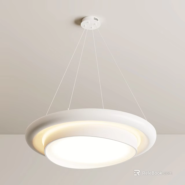 Modern White Circular Pendant Light With Glowing Design Hanging From Ceiling 3d model 