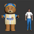 Cartoon Bear In Blue Cap Striped Shirt With Blue Claws Text Next To Human Figure
