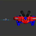 Red And Blue Robot Action Figure With Blue Axe Weapon