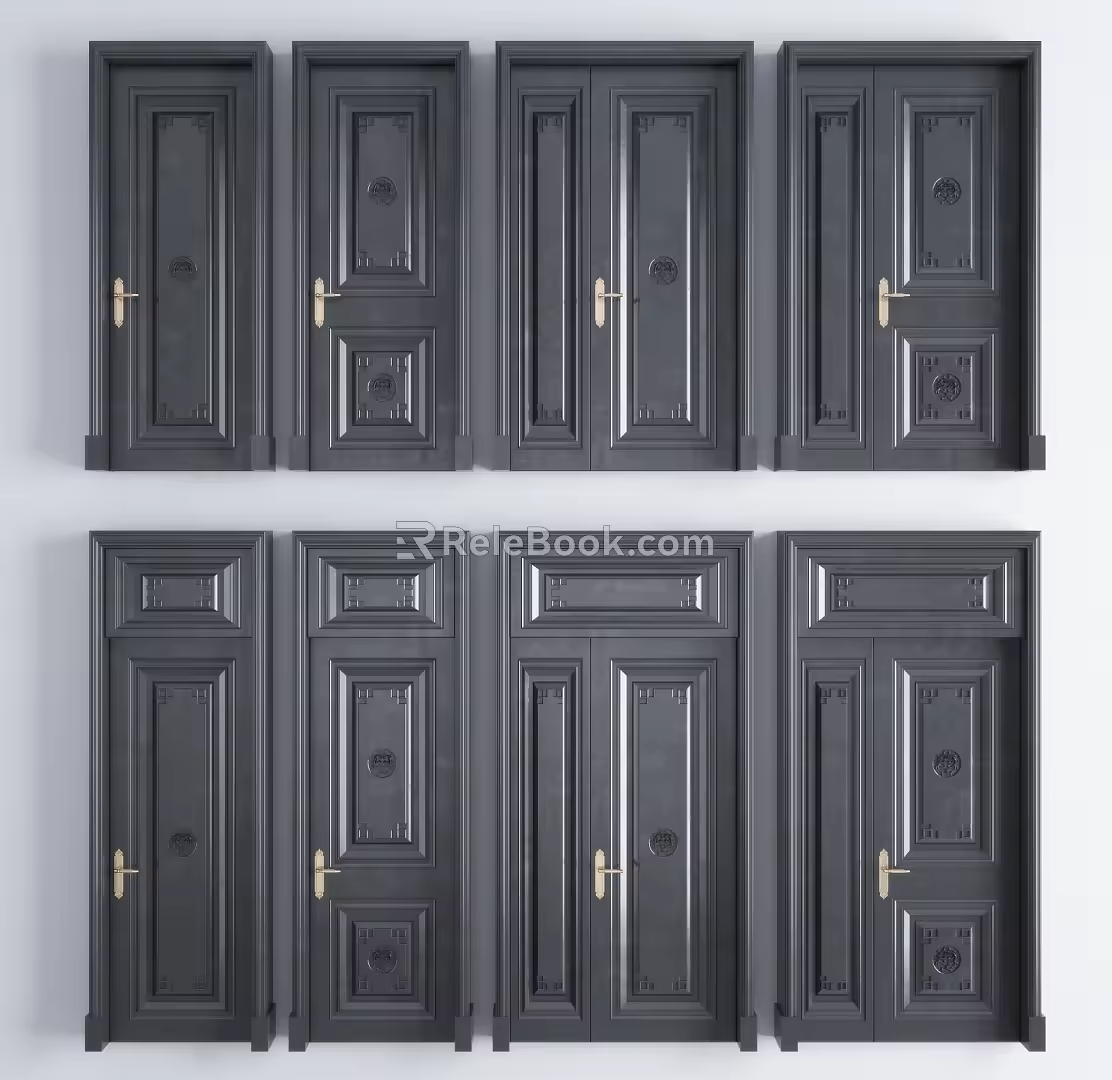 New Chinese-style Flat-open Lacquer Room Door Single-door Combination 3d model
