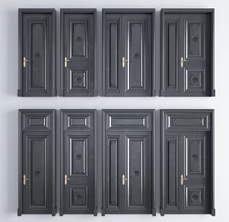New Chinese-style Flat-open Lacquer Room Door Single-door Combination 3d model