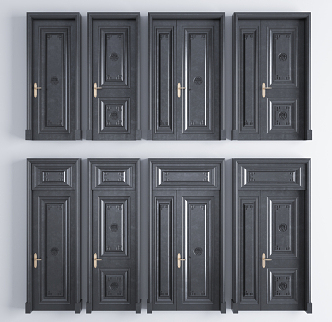 New Chinese-style Flat-open Lacquer Room Door Single-door Combination 3d model