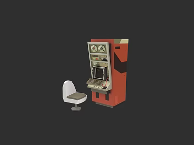 Retro Computer Arcade Gaming Machine With Vintage Design And White Chair 3d model