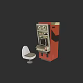 Retro Computer Arcade Gaming Machine With Vintage Design And White Chair