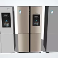Multiple Modern Refrigerators With Different Color Finishes And Sleek Digital Display Panels