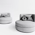 Gray Round Single Sofa with Soft Pillows in Modern Minimalist Design 3d model