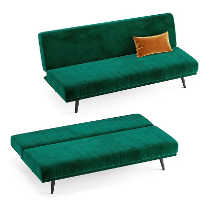 Green Velvet Multi Seat Sofa With Striped Design Orange Pillow And Black Slim Legs 3d model