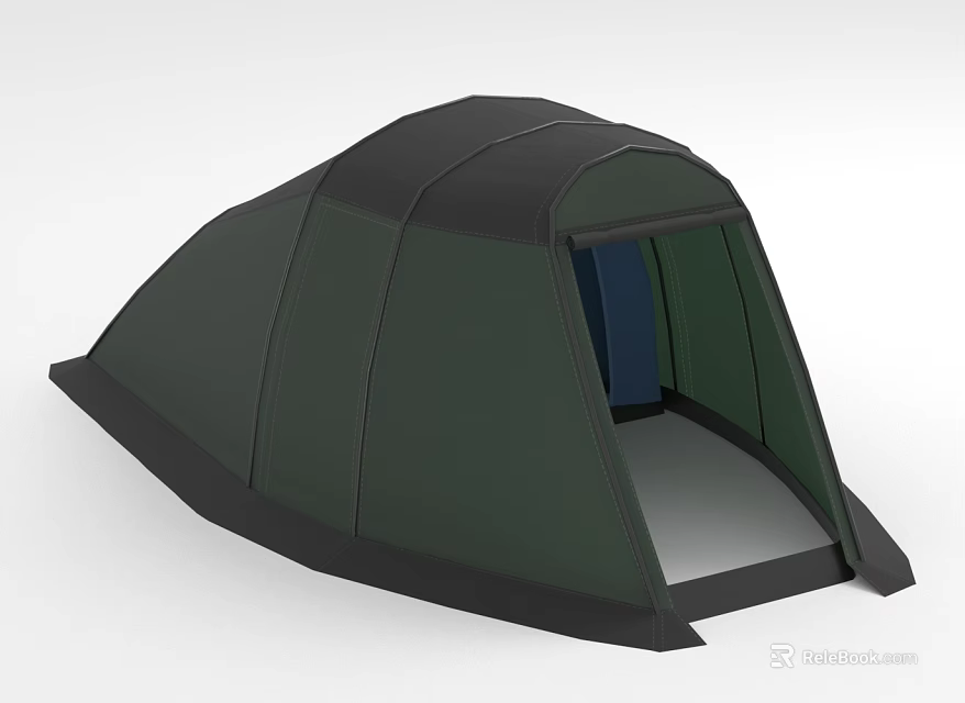 Green And Black Camping Tent With Dome Shape Sturdy Design And Doorway 3d model 
