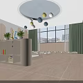 Bright Kindergarten Interior Design With Wooden Ceiling Yellow Lamp And Colorful Pendant Lights