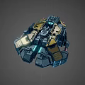 Futuristic Cosmic Aerospace Spacecraft Module With Metallic Structure Blue And Gold Lights Mechanical Design