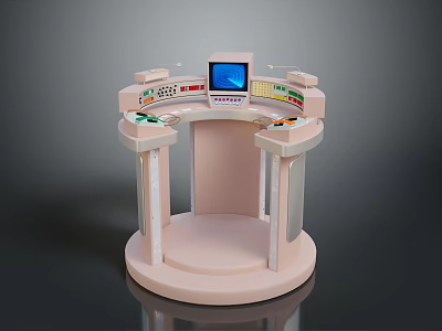 Sleek Circular Control Console With Digital Screen Control Buttons And Smooth Countertop 3d model