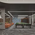 Modern Billiard Room Interior Design With Green Pool Tables And Orange Seats