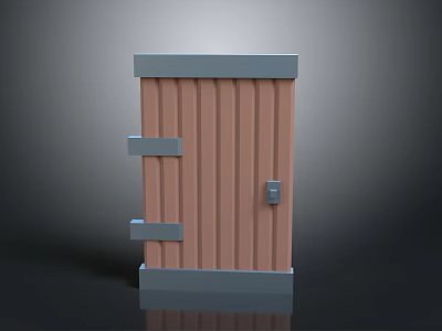 Pink Vertical Slat Door With Gray Frame Silver Handle And Decorative Strips 3d model