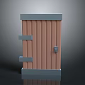 Pink Vertical Slat Door With Gray Frame Silver Handle And Decorative Strips