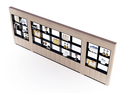 Modern Display Shelves With Transparent Glass Compartments And Wooden Frame For Retail Showcase 3d model