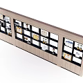Modern Display Shelves With Transparent Glass Compartments And Wooden Frame For Retail Showcase