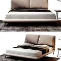 Modern Double Bed Interior With Upholstered Headboard Soft Bedding And Textured Rug 3d model