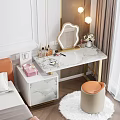Elegant Dressing Table with Marble Top Gold Legs Decorative Mirror Cosmetics and Orange Stool
