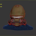 Golden Military Style Helmet Sculpture With Transparent Visor And Side Breathing Apparatus On Black Display Base