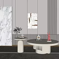 Modern White Round Coffee Table Design With Side Table And Decor Accents 3d model