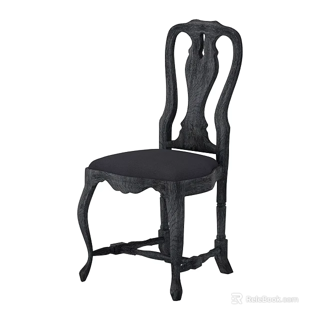 Elegant Antique Accent Chair With Carved Wooden Frame Curved Legs And Upholstered Seat 3d model 