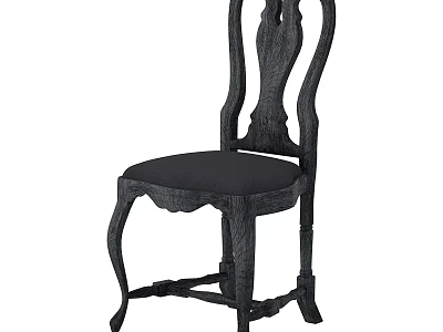 Elegant Antique Accent Chair With Carved Wooden Frame Curved Legs And Upholstered Seat 3d model
