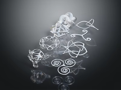 Transparent Decorative Geometric And Curved Shape Art Pieces On Black Background 3d model