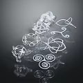 Transparent Decorative Geometric And Curved Shape Art Pieces On Black Background