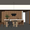 Modern Restaurant Interior Design With Round Dining Table And Wooden Elements 3d model
