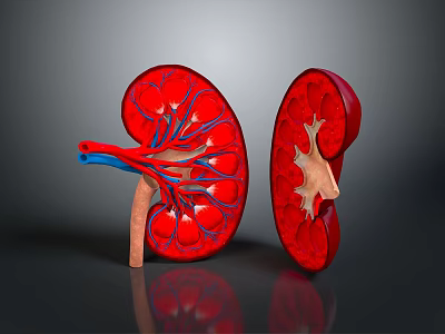 Human Kidneys 3D Anatomical Model Showing Internal Structure And Blood Vessels 3d model